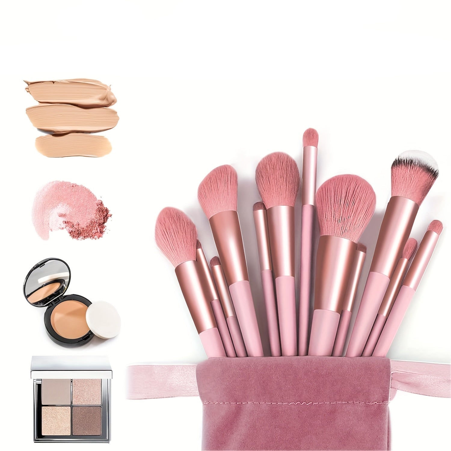 Conjunto de pincéis de maquiagem macios e fofos com cerdas de nylon - Ferramentas cosméticas profissionais para base, pó, sombra e esfumado