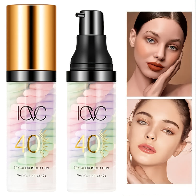 3 Colors (Green, Pink, Golden) Protection Foundation with Color Boosting & Brightening - 40 Broad Spectrum Sunscreen, Hydrating Formula, Oil Control & Color Correcting, Long-Lasting Wear for All Light Beige Types, Sensitive L