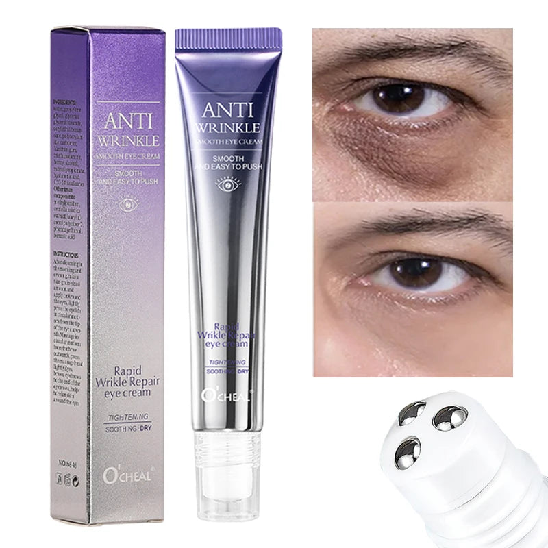 Creme para Olhos Anti-Rugas e Anti-Olheiras com Massageador Roll-on Hidratante para Bolsas nos Olhos e Antienvelhecimento com Ácido Hialurônico para Cuidados com a Pele ao Redor dos Olhos
