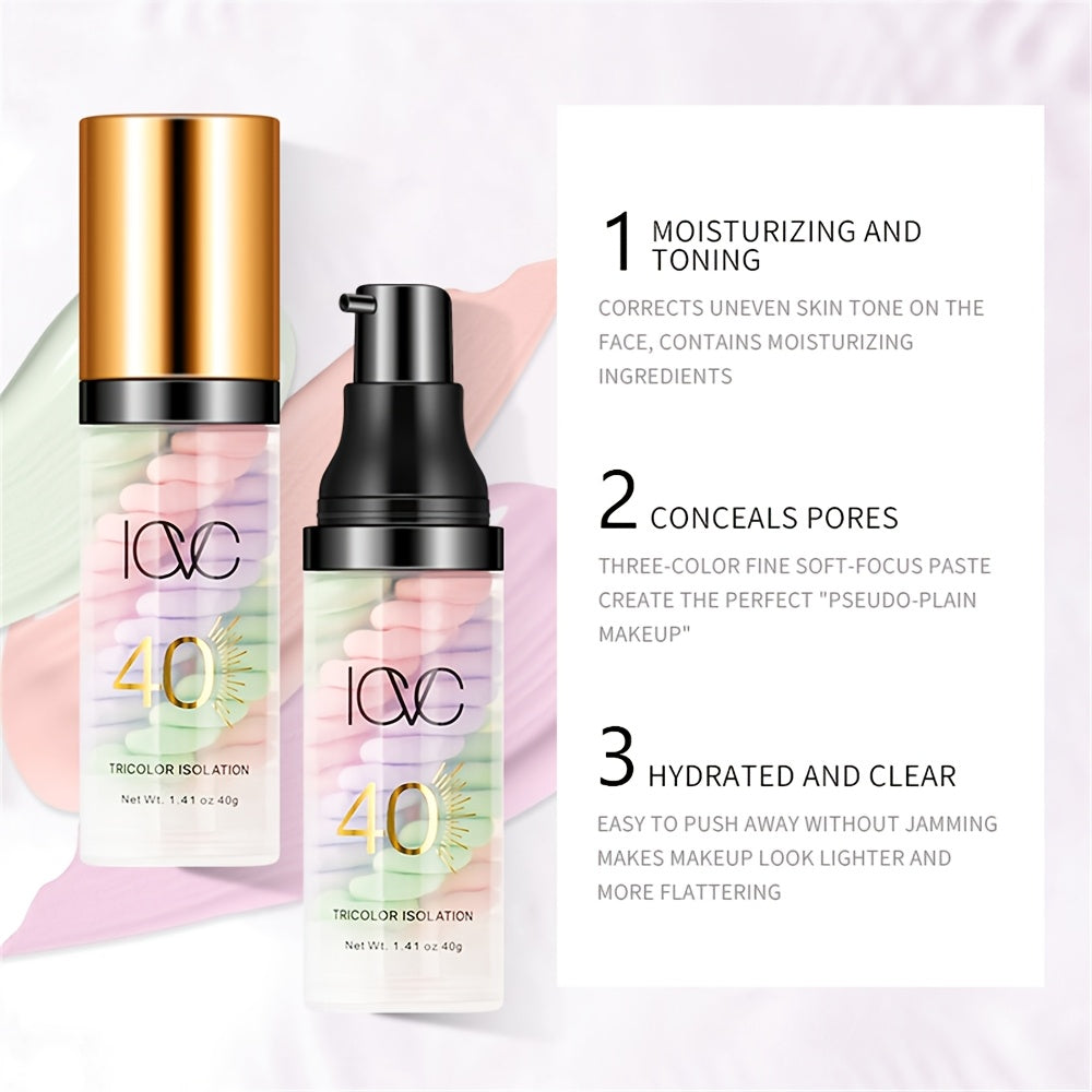 Primer 3 em 1 para correção de cor e clareamento - protetor solar fator  40 , à prova d'água e de longa duração, minimizador de poros invisível ,para todos os tipos de pele